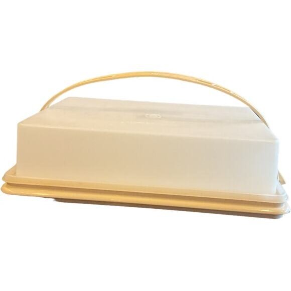 Tupperware Rectangle Cake Carrier With Handle Yellow & White Plastic - Picture 5 of 9